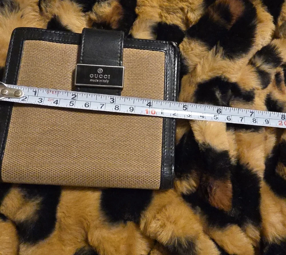 Gucci Beige Canvas with Black Leather Trim Card Holder